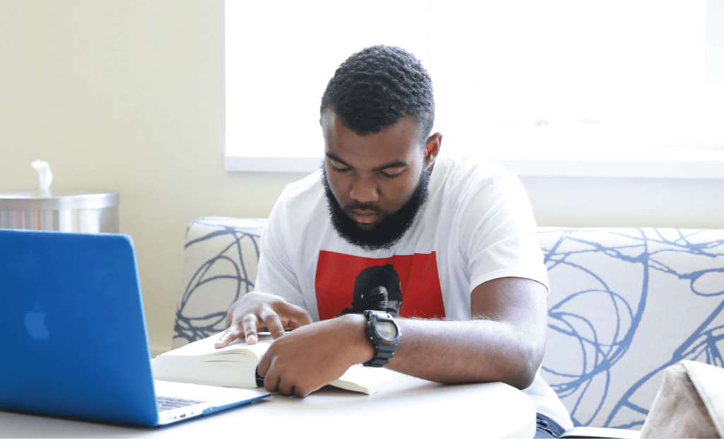 Student studying in common area