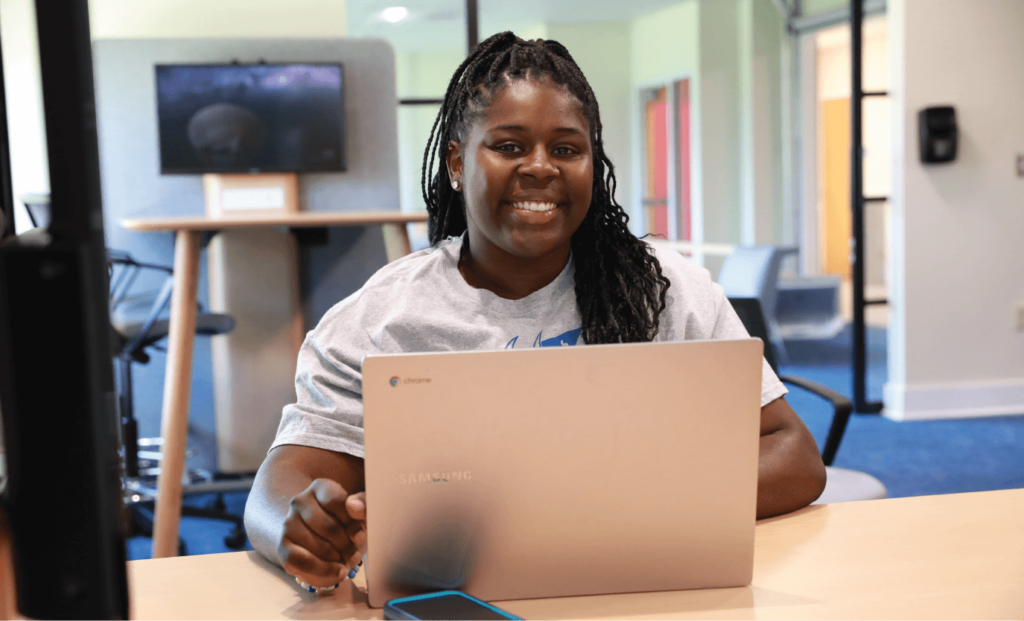 Student working on laptop