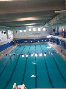 Top-down view of the pool in Vaughan Center. The pool is empty. 