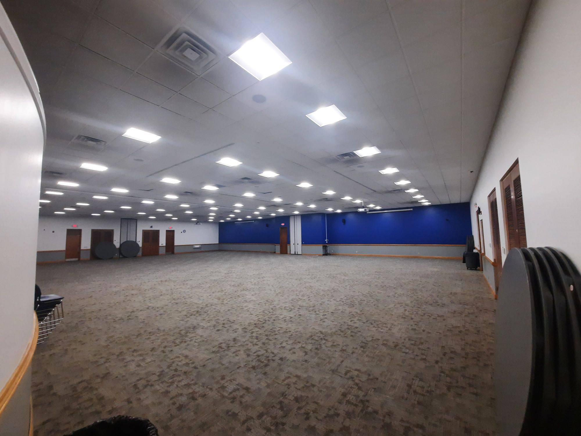 Wide shot of the full ballroom in K.E. White Graduate Center.