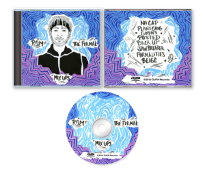 CD packaging design for Mix Ups by The Formal featuring a hand-drawn portrait illustration, expressive typography, and blue and purple abstract wave patterns. The project includes front and back album covers and a coordinating disc design.